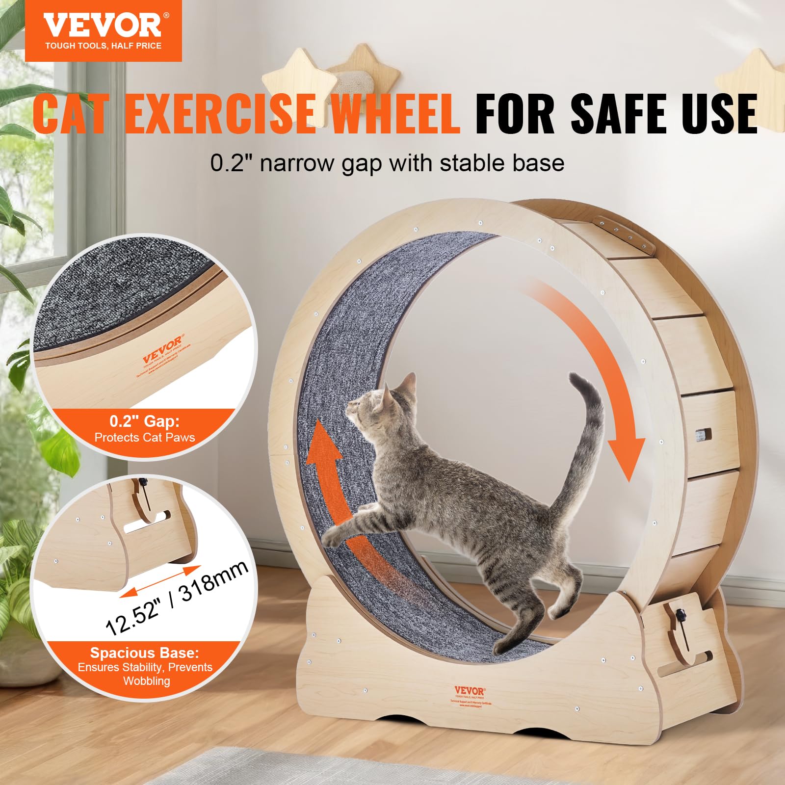 VEVOR Cat Exercise Wheel, Large Cat Treadmill Wheel for Indoor Cats, 35.8 inch Cat Running Wheel with Detachable Carpet and Cat